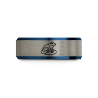 wedding present idea couples – black & blue & silver tungsten frog pad wedding band
