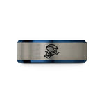 custom bands for couples – blue & gray tungsten skydiver freefall wedding band