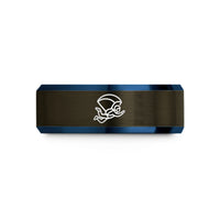 engraved rings for him – gunmetal & blue tungsten skydiver freefall wedding band