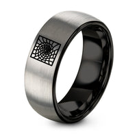 28th Wedding Gift Anniversaries – black & silver tungsten vortex grid warp ring