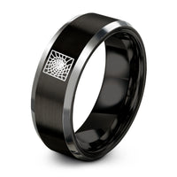 personalized wedding anniversary presents – black & grey tungsten vortex grid warp ring