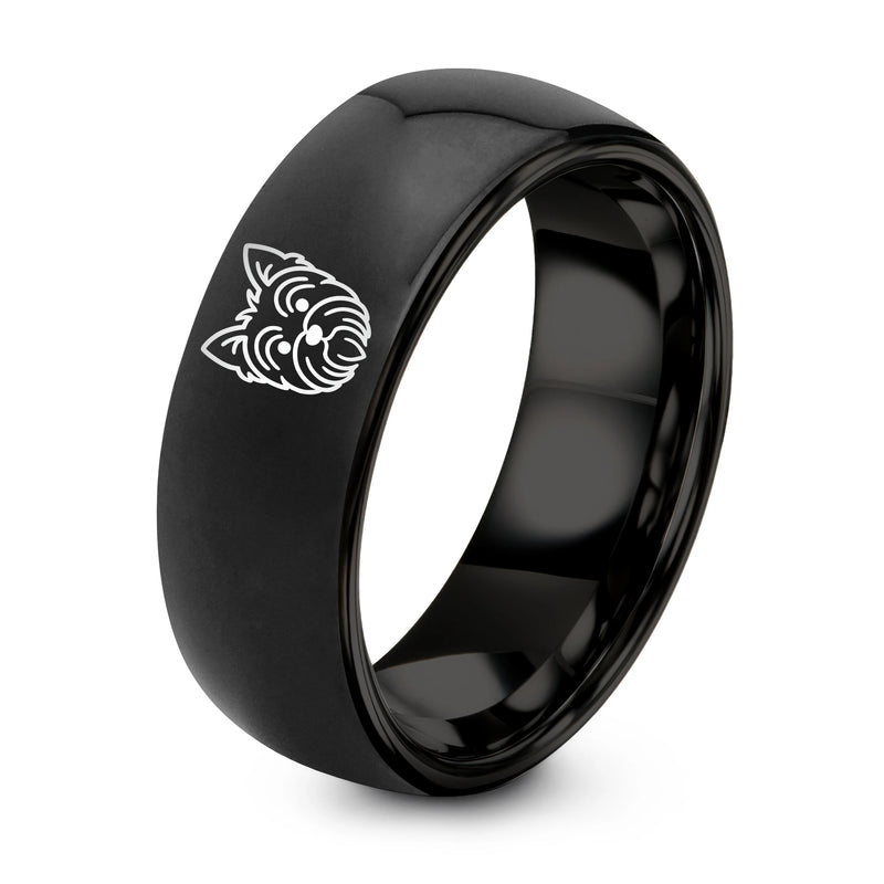 Yorkshire Terrier – Tungsten Wedding Band, 8 mm, Black Comfort-Fit Unisex