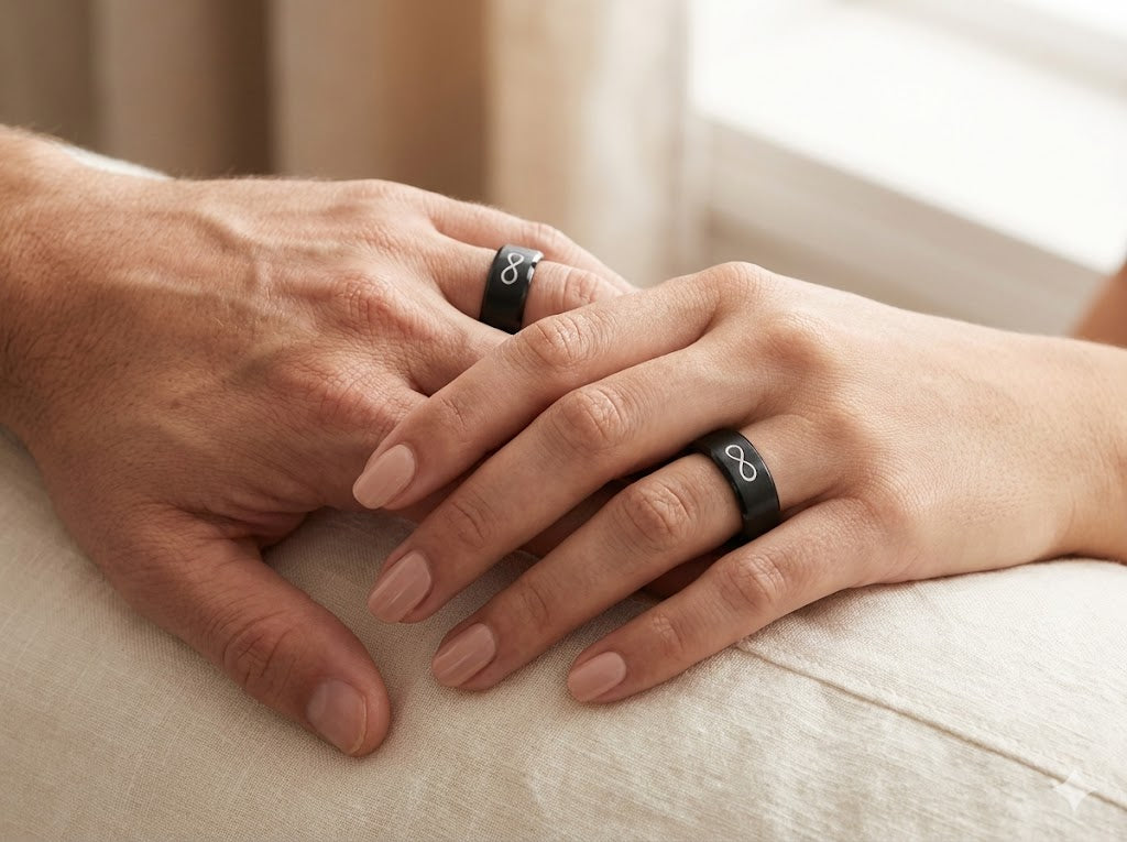 Romantic couple with matching rings