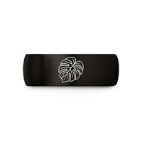 unique rings for women – black & gold tungsten monstera leaf wedding band