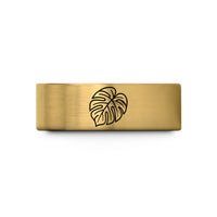 unique rings for women – gold tungsten monstera leaf wedding band
