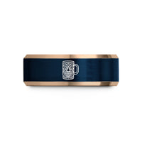 tungsten rings for women – rose gold & blue tungsten tiki mug wedding band