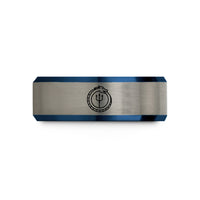 anniversary presents for him – black & blue & grey tungsten sea serpent wedding band