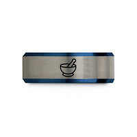 second wedding ring ideas – black & blue & grey tungsten mortar pestle wedding band