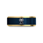 personalized presents for couples – gold & blue tungsten palm tree sunset wedding band