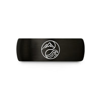 engraved rings for couples – black & rose gold tungsten mountains waves wedding band