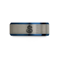 unique wedding band ideas – black & blue & gray tungsten sea serpent wedding band