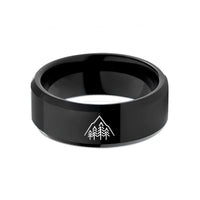 men’s wedding band present – black tungsten spruce ridge treeline wedding band