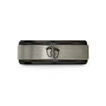 affordable anniversary rings – black & blue & silver tungsten boy footprints wedding band