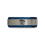affordable anniversary rings – black & blue & silver tungsten boy footprints wedding band