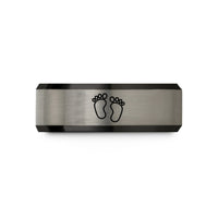 custom rings for couples – black & blue & grey tungsten boy footprints wedding band