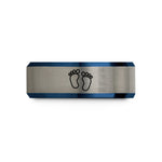 unique presents for him – black & blue & silver tungsten boy footprints wedding band