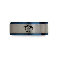 unique presents for him – black & blue & silver tungsten boy footprints wedding band