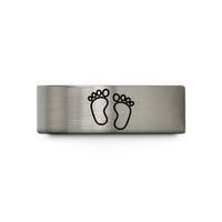 affordable anniversary rings – black & blue & gray tungsten boy footprints wedding band