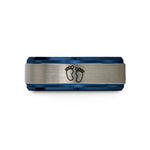 personalized rings for men – blue & grey tungsten boy footprints wedding band