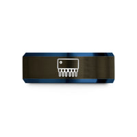 engraved band for him – gunmetal & blue tungsten dip 14 ic wedding band