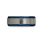 personalized rings for men – black & blue & grey tungsten windsurfer wedding band