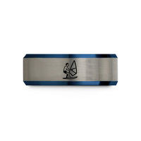 anniversary presents for couples – black & blue & gray tungsten windsurfer wedding band