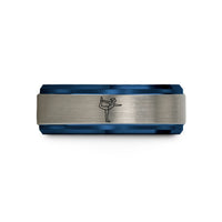 tungsten wedding band – black & blue & grey tungsten dancer pose natarajasana wedding band