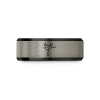 men's personalized ring – black & blue & grey tungsten dancer pose natarajasana wedding band