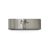 tungsten wedding band – black & blue & gray tungsten dancer pose natarajasana wedding band