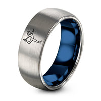 2Nd Year Gift Anniversaries for Men – blue & grey tungsten dancer pose natarajasana ring