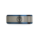men's anniversary ring – black & blue & silver tungsten dart flight wedding band