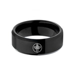 men’s tungsten wedding band – black tungsten trinity cross wedding band