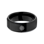 personalized engraved rings couples – black tungsten 16 point compass wedding band