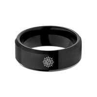 personalized engraved rings couples – black tungsten 16 point compass wedding band