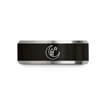 engraved bands for couples – black & gray tungsten moon minaret star wedding band