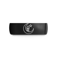 custom mens wedding band – black tungsten moon minaret star wedding band