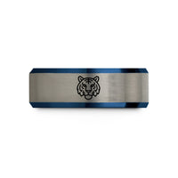 personalized engraved ring – black & blue & gray tungsten tiger wedding band