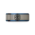 engraved couples rings set – blue & grey tungsten rewind wedding band