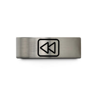 engraved couples rings set – blue & gray tungsten rewind wedding band