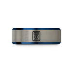 engraved rings for her – blue & gray tungsten smart meter wedding band