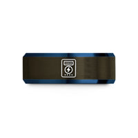 custom her ring band – gunmetal & blue tungsten smart meter wedding band