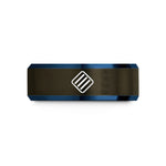 personalized rings for couples – gunmetal & blue tungsten hazard stripes wedding band
