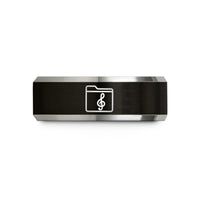 anniversary bands for couples – black & grey tungsten music clef wedding band
