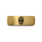 matching couple ring sets – black & gold tungsten sugar skull calavera wedding band