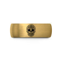 matching couple ring sets – black & gold tungsten sugar skull calavera wedding band