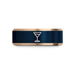 engraved rings for men – rose gold & blue tungsten cocktail glass wedding band