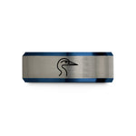 personalized rings for men – black & blue & gray tungsten heron wedding band