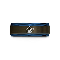 tungsten wedding bands men – gunmetal & blue tungsten house leaf wedding band