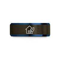 tungsten wedding bands men – gunmetal & blue tungsten house leaf wedding band