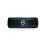 tungsten rings for men – black & blue tungsten tilted globe wedding band
